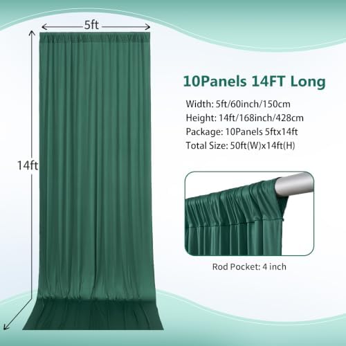 50×14 ft Wrinkle Free Hunter Green Backdrop Curtain for Wedding Parties - Image 2