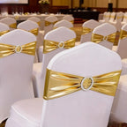 Spandex Metallic Gold Chair Sashes 100 Pack Wedding Chair Bows Bands Buckle - Image 2