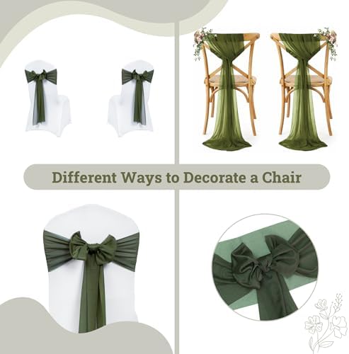 MDS Pack of 75 Chiffon Chair Sashes for Wedding & Event Décor - Olive Green - Image 4