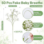 Babys Breath Artificial Flowers, 50 pcs White Flowers Artificial Real Touch Faux Flowers Bouquet Look Real Fake Flowers for Wedding Party Home Garden Tables Centerpieces Office Arrangements Decoration - Image 6