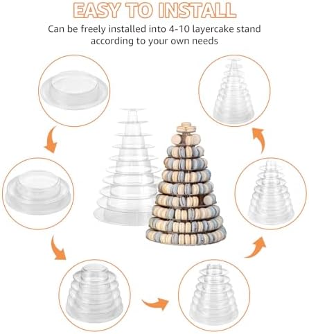 YAYODS 10 Tiers Macaron Tower Stand, Clear Round Macaron Display Tower Stand, Plastic Macaron Display Holder Cake Dessert Serving Tower Tray for Wedding Birthday Baby Shower Party Decor - Image 3