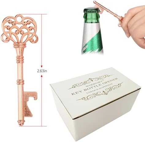 100 PCS Wedding Favors Bottle Opener,Vintage Skeleton Key Bottle Opener,Key Bottle Openers with Escort Tag Cards and Key Chains Wedding Gifts for Guest（Rose Gold） - Image 2