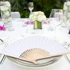 MCEAST 60 Pieces Wedding Handheld Paper Fans White Bamboo Folding Paper Fans with 60 Organza Bags Foldable Cool Wedding Favors Wedding Fans for Guests Party Favors DIY Decoration - Image 6