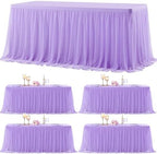 Suppromo 4 Pack 8ft Lavender Tulle Tablecloths for Rectangle Tables 8 Foot Rectangular Table Cloth Wrinkle Free Table Cover with Tutu Skirt for Wedding Baby Shower Birthday Party Banquet Buffet Cake by Suppromo