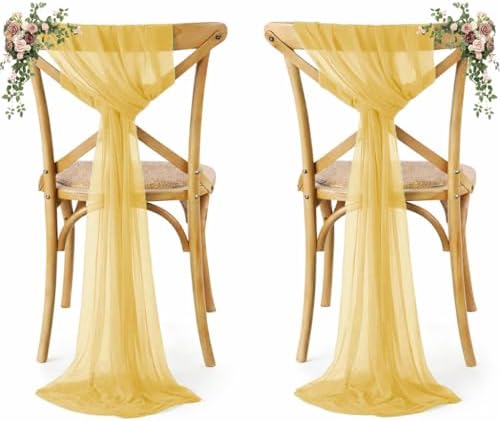 MDS Pack of 125 Chiffon Chair Sashes for Wedding & Event Décor - Gold by MDS