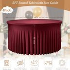 Burgundy Round Spandex Tablecloth, 5FT Stretchy Table Cloth with Skirt, 4PCS Washable Fitted Tablecloth, Circle Wrinkle Free Table Cover for Wedding Party Dining - Image 3
