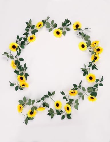 Artificial Sunflower Garland Decor, Silk Fake Sunflower Hanging Wreath Vines Flowers Garland for Outdoor Home Summer Party Table Wall Wedding Baby Shower Birthday Decor (6 Pack,8ft) - Image 7