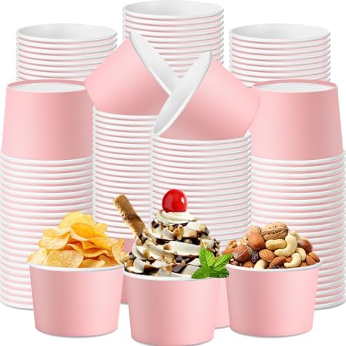 Jingmore Paper Ice Cream Cups 9oz Colored Disposable Dessert Bowls for Hot or Cold Party Food Cups for Birthday Baby Shower Easter Party Supplies(Pink,180 Pcs) by Jingmore