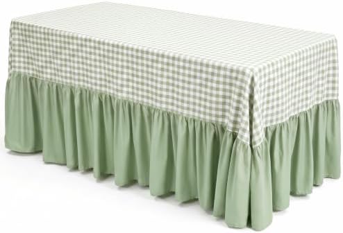 Sage Green Gingham Tablecloth Plaid Ruffled Table Skirt, 132 x 90'' by Unknown