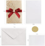 25Pcs Gold Glitter Wedding Invitations with Burgundy Ribbons Pearl, Blank - Image 7