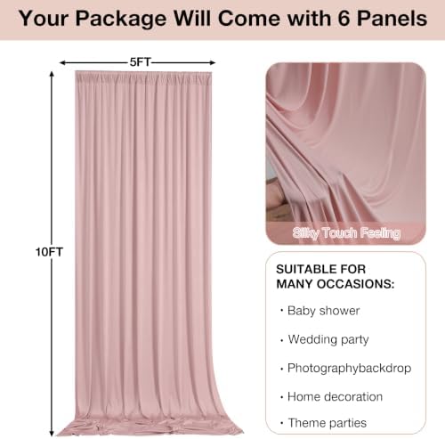 30ftx10ft Wrinkle Free Dusty Pink Backdrop Curtains for Parties, Silky Polyester Photo Backdrop Drapes 6 Panels 5x10ft Back Drop Cloth for Wedding Birthday Baby Shower Photography Background - Image 6