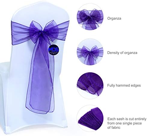 MDS Pack of 100 Organza Chair Sashes for Wedding & Event Décor – Purple - Image 3