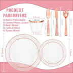 Ciaell 150PCS Rose Gold Plastic Plates – Disposable Plates with Rose Gold Plastic Silverware include 50Plates, 25Forks, 25Knives, 25Spoons, 25Cups for Wedding & Party (Pack of 2) - Image 2