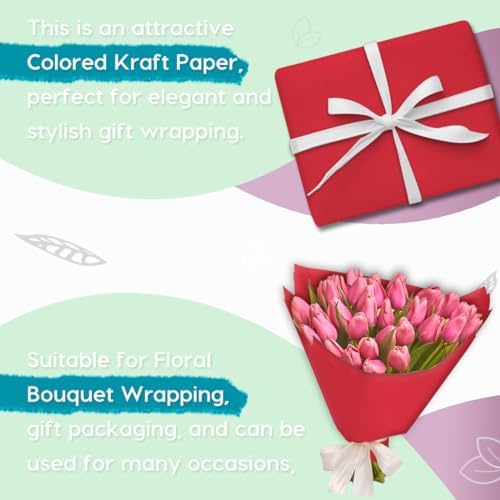 PerkHomy 24" x 2,400" (200') Red Kraft Paper Roll for Craft Bulletin Board Paper Art Table Covering Crafting Gift Wrapping Bouquet Packing Parcel 80GSM 55LB (Red, 24" x 200') - Image 4