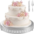 Wenqik Silver Metal Cake Stand 18 Inch with Cutting & Spatula by Wenqik