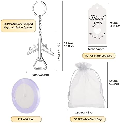 50PCS Airplane Bottle Opener Keychains for Wedding or Bridal Shower Favors, Gifts, Souvenirs to Guests (Silver) - Image 2