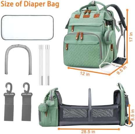 Astro alan Baby Diaper Bag with Changing Station, Waterproof Diaper Bag Backpack for Moms Dads with USB Charging Port, Baby Shower Gifts, Large Capacity diaper backpack, Pale Green - Image 6