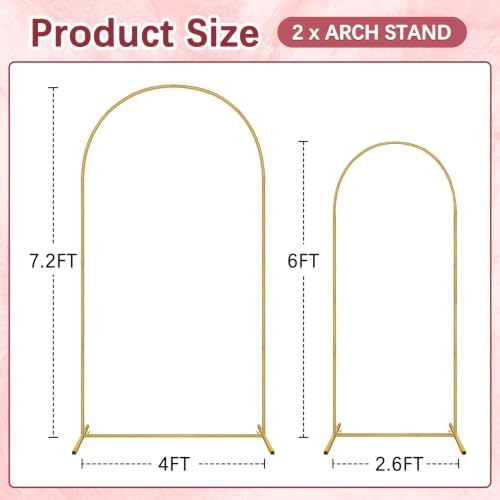 Metal Balloon Arch Backdrop Stand 7.2FT and 6FT, Set of 2, Gold - Image 2