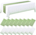 Tudomro 16 Pack White and Sage Green Plastic Tablecloths Satin Runner Set by Tudomro