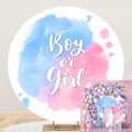 Polyester Diameter 7.5ft Round Boy or Girl Gender Reveal Backdrop Blue and Pink Watercolour Cloud Photography Background He or She Pregnancy Reveal Surprise Party Photoshoot Banner by Kzzfqxb