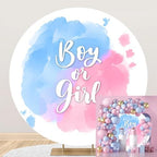 Polyester Diameter 7.5ft Round Boy or Girl Gender Reveal Backdrop Blue and Pink Watercolour Cloud Photography Background He or She Pregnancy Reveal Surprise Party Photoshoot Banner by Kzzfqxb