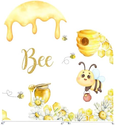 Pcs Bee Theme Arch Backdrop Covers, Honeycomb and Cute Bumblebee Spandex Fabric Backdrops for Baby Shower, Gender Reveal, Kids Birthday Party Decorations (Set of 7.2ft,6.6ft) - Image 2