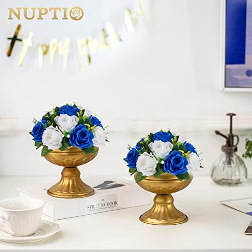 NUPTIO Flower Ball Arrangement Bouquet - 10 Pcs 9.5 inch Diameter Royal Blue Fake Flowers Roses Balls for Centerpieces Tables - Artificial Rose Arrangements for Wedding Centerpiece Table Decorations - Image 4