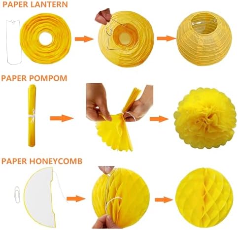 WOLHOWLTD Gold Green Red Christmas Decoration Set - 36Pcs Paper Lanterns, Pompoms, Honeycomb for Wedding,Christmas,School Day,Bridal Shower,Scary Birthday Party Classroom,Home Decoration - Image 5