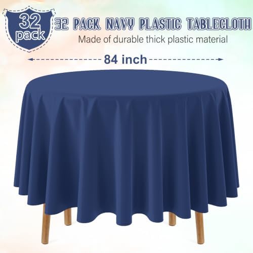 32 Pack Navy Blue Plastic Tablecloth for Round Tables, Premium Decorative Navy Blue Disposable Table Cloths for Parties, Navy Round Party Table Cover for Birthday Wedding Banquet Event, 84 Inch - Image 2