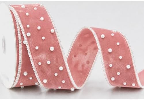 Yunlly 2 Pack Pink Velvet Wired Ribbon with Pearl Edge 2.5 Inch 10 Yard by Yunlly