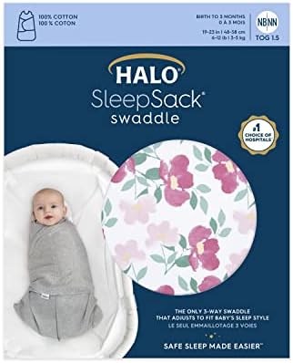 HALO 100% Cotton Sleepsack Swaddle, 3-Way Adjustable Wearable Blanket, TOG 1.5, Stems, Newborn, 0-3 Months - Image 2