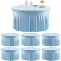 6 Pack Spandex Baby Blue Round Tablecloths for 72in Table, 132inch Stretchy Fitted 6FT Round Table Cloths, Wrinkle Free Light Blue Table Cover with Skirt for Wedding Birthday Party Baby Shower Banquet by Htper