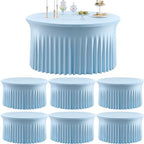 6 Pack Spandex Baby Blue Round Tablecloths for 72in Table, 132inch Stretchy Fitted 6FT Round Table Cloths, Wrinkle Free Light Blue Table Cover with Skirt for Wedding Birthday Party Baby Shower Banquet by Htper