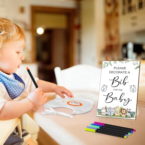 SytuHe 95 Pcs DIY Baby Bibs Decorating Kit50 White Bibs 24 Stencils 20 Fabric Markers 1 Baby Shower Game Sign - Image 6