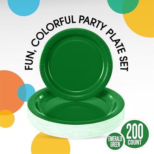 Party Solids Exquisite Emerald Green Paper Plates Disposable Heavy Duty 200 Pcs - 100-7" & 100-9" Emerald Green Disposable Plates for Party Heavy Duty 350 GSM for Birthday Supplies - Image 2