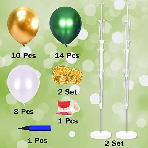 Cicicooie 2 Set Green and White Centerpieces Balloon Holder Decoration Balloon Stand Kit for Floor with String Light for Wedding Adult Birthday Party Bachelor Party Opening Nature Forest Theme Party - Image 2