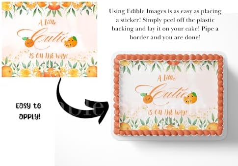 A Little Cutie Is On The Way Edible Sheet Cake Topper – Orange Theme Baby Shower Decoration, Tangerine Fruit Design, 1st Birthday or Baby Shower Party Supplies, Citrus, Tangerine (1/2 Sheet) - Image 2