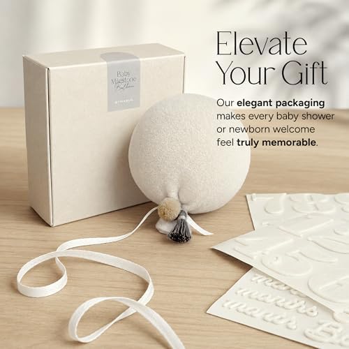Balloon Baby Monthly Milestone Marker Signs, Photo Prop for Photoshoot | Stuffed Plush Balloon, Tassel, Pompom | Birth Announcement, Gender Neutral Baby Shower, Newborn Gift Set (Sand Beige) - Image 3