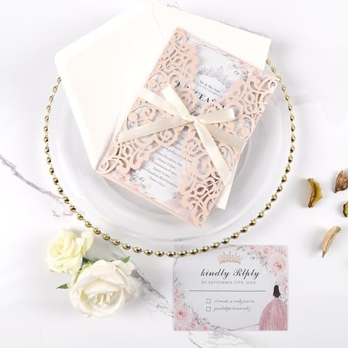 50pcs Blush Pink Wedding Invitations With Envelopes and Rsvp Cards - Image 2