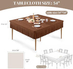 Wish Care 2 Pack Brown Spandex Tablecloths for 54x54 Inch Square Tables, Stretch Fitted Table Clothes with Pleated Ruffle Skirt for 54” Table, Wrinkle Free and Elastic, for Party Kitchen Home Dining - Image 3