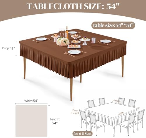 Wish Care 2 Pack Brown Spandex Tablecloths for 54x54 Inch Square Tables, Stretch Fitted Table Clothes with Pleated Ruffle Skirt for 54” Table, Wrinkle Free and Elastic, for Party Kitchen Home Dining - Image 3