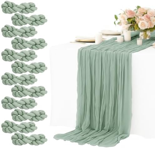 12 Pack Sage Green Cheesecloth Table Runners 10FT Long – 35 x 120 Inch Boho Gauze Table Runners for Engagement, Wedding, Baby Shower & Home Decor – Soft Wrinkled Polyester Fabric by Unknown