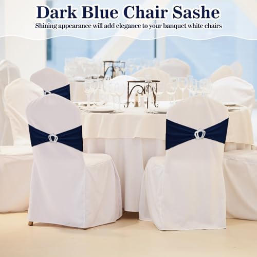 VitalCozy 50 Pcs Stretch Chair Sashes with Crown, Navy Blue - Image 5