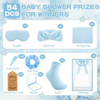 54 Pcs Baby Shower Prizes for Winners Prizes Gifts 6 Sets with Headbands Eye Masks Mirrors Hair Ties Hair Clips Socks Storage Bags Thank Card Gift Bag for Baby Shower Party Wedding (Blue) - Image 4