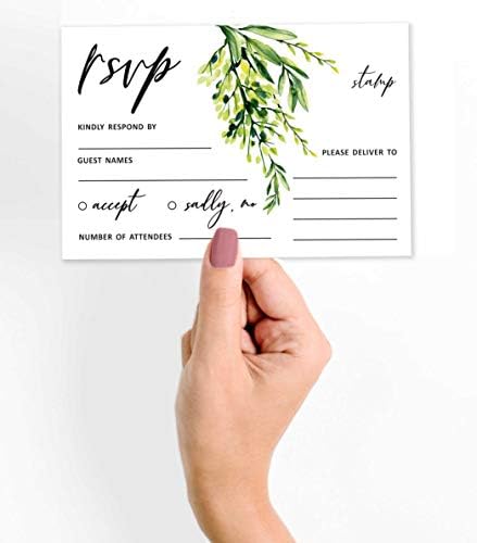 50 Blank RSVP Cards with White Envelopes-Greenery Style Response Card-RSVP for Wedding-Rehearsal Dinner-Baby Shower-Bridal Shower-Engagement Party Invitations - Image 3
