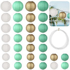 10" 12" 6" 8" Indoor Sizes, Assorted Outdoor, Pcs Lanterns 32 Paper Birthday Round Hanging Foldable for Lanterns, Festival Decoration Christmas Shower Baby Wedding Party - Image 5