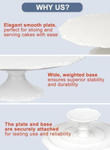 10" White Cake Stand for 8" Cake, Porcelain Cake Plate, Cake Pedestal Stand, Round Dessert Stand, Wedding Cake Stand for Party, Birthday, Baby Shower, Christmas, Mother's Day, Home Decorating Cake Display Stand - Image 5