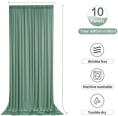 50ftx15ft Sage Green Backdrop Curtains for Parties, Wrinkle Free Polyester Sage Green Photo Backdrop Drapes 10 Panels 15 ft Long Back Drop Cloth for Wedding Birthday Photography Background Party - Image 7