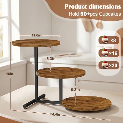 Emfogo Wooden Cupcake Stand for 50 Cupcakes, 3 Tier Dessert Tower Stands, Cup Cake Display for Party Afternoon Tea Wedding Graduation, Large Tiered Tray for Cake Cookie Food (1 Pack) - Image 2