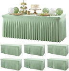 Wish Care 6 Pack Sage Green Spandex Table Clothes for 8 Foot Rectangle Tables, 8FT Wrinkle Free Fitted Tablecloths Ruffles Design Table Cloth for Party, Banquet, Wedding and Events by WishCare